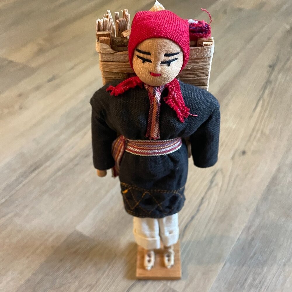 Hand Made Guatemala Doll Cotton & Wood Collectible 10" Tall!